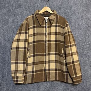 Vintage 70s Woolrich Woolen Mills Plaid Wool Hunting Shirt Jacket XL Brown Talon